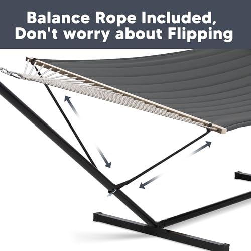 Image of SUNCREAT Hammocks for Outside with 15 ft Stand, Stand Alone Hammock, 475 lbs Capacity, Dark Gray