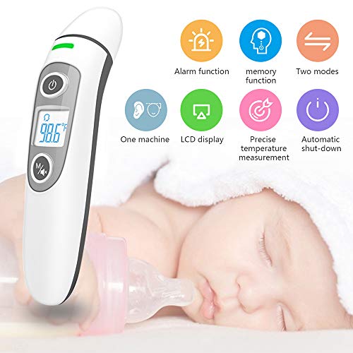 toberto Baby Thermometer, Non-Contact Forehead Ear Digital Thermometer with Fever Alarm, LCD Display Infrared Thermometer for Adults Baby Kids Old Man Pets (Battery inclued) - Thumbnail 5