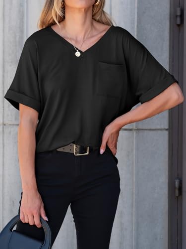 ANRABESS Women T Shirts Oversized Short Sleeve V Neck 2025 Summer Casual Loose Tops Basic Tee Shirts Outfits with Pocket2