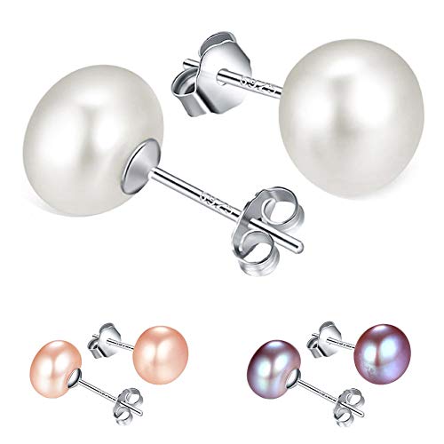Kim Johanson Orecchini da donna con perle di gelsomino, in argento sterling 925, con vere perle d'acqua dolce in bianco, rosa e viola, con sacchetto portagioie, Argento sterling, Perle d'acqua dolce