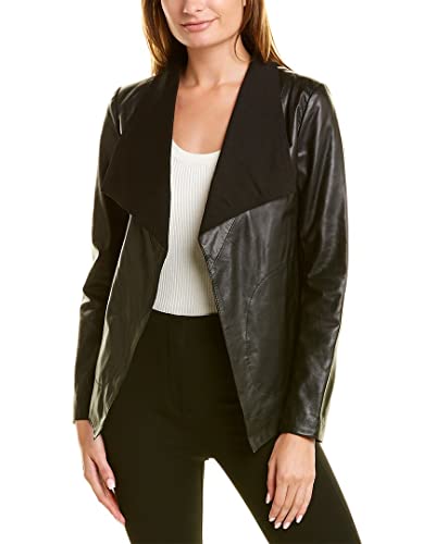 Donna Karan Womens Draped Leather Jacket, S, Black
