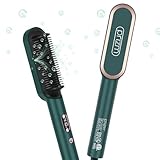 Prizm Hair Straightener Brush, 20s Fast Heating, Negative Ions Hair Straightening Brush with Less Frizz, 4 Temp Settings & LED Display, Anti-Scald Design, Gift for Women, Dual Voltage, Dark Green