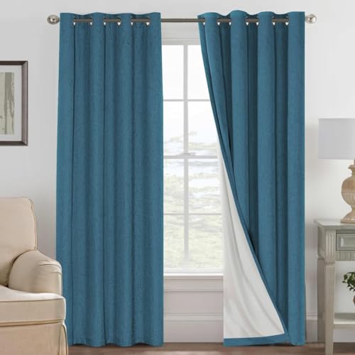 Image of H.VERSAILTEX 100% Blackout Curtains for Bedroom Thermal Insulated Linen Textured Curtains Heat and Full Light Blocking Drapes Living Room Curtains 2 Panel Sets, Blue Sapphire, 52x96 Inch