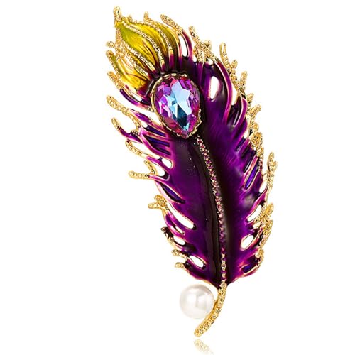 Rhinestone Feather Brooches for Women Men,Vintage Animal Peacock Pin Gold/Silver/Blue/