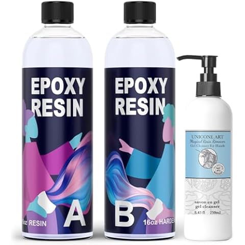 unicone art Bundle Set 32oz Resin Epoxy + 1 Resin Remover Hand Gel Cleanser Soap Cover