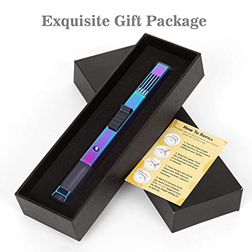 Brispon Torch Lighter, Refillable Butane Lighter Windproof Jet Flame Lighter With Fire Lock Bracket Visible Gas Window For Grill Bbq Candle Cooking Camping (Butane Not Included) (Rainbow) #TOP6