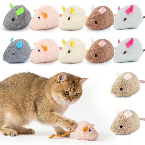 WRW 12PCS 2.36 Inch Cat Mice Toys Prefilled Catnip Plush Catnip Toys Realistic Design Interactive Cat Mouse Toys for Indoor Cats Play Fetch7 Colors (12)