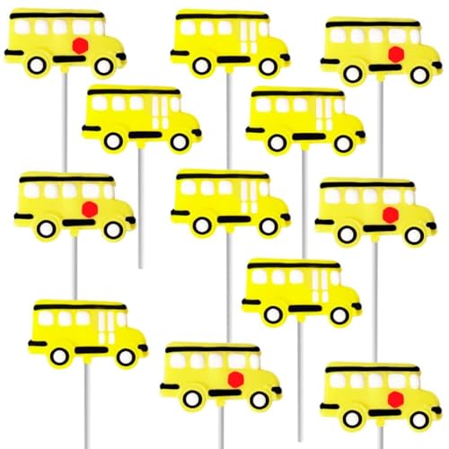 12-Pack School Bus Lollipop Sucker Candy, Individually Wrapped Sucker, School Bus Birthday Party Favor Back To School (12-Pack)