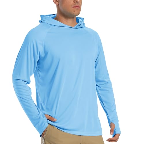TACVASEN Shirt Herren Wasser Hoodie Longsleeve Schwimmshirt Rashguard mit Daumenloch, Blau, M
