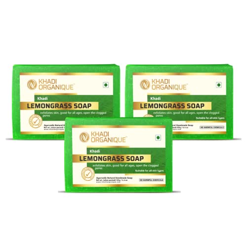 Image of Khadi Organique Natural Herbal Lemongrass Soap Pack of 3 (100% Handmade & Organic Soap)