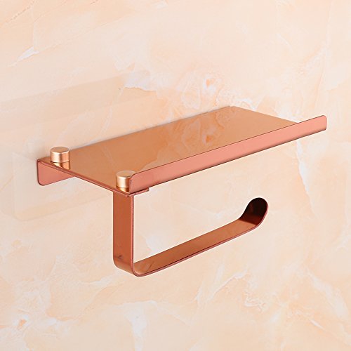 GFULLOV - Portarrollos de papel higiénico, papel soporte de bastidor con espacio de almacenamiento para smartphone, acero inoxidable para montaje en pared, cuarto de baño, color oro rosa Cover