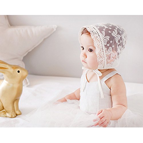Infant Bucket Sun Hat Bow Full Lace Flower Bonnet Child Hat … Ivory White2