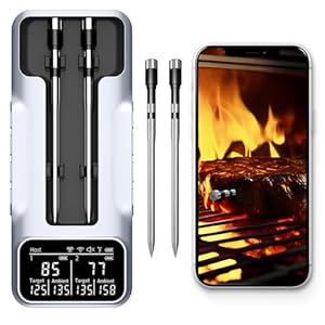 Smart Wireless Meat Thermometer Grill Thermometer with Thin 2 Probes, Digital Bluetooth Food Thermometer, 800ft Long Range, LCD Display, Cooking Thermometer for BBQ/Grill. Christmas Gifts