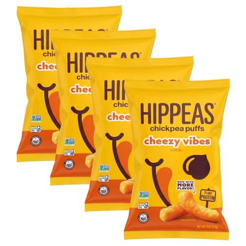 Hippeas Chickpea Puffs, Nacho Vibes, 4 Ounce (Pack of 4), 4g Protein, 3g Fiber, Vegan, Gluten-Free, Crunchy, Plant Protein Snacks
