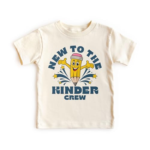 New To The Kinder Crew Kids Shirt - Back To Elementary School Retro Pencil Outfit - Cute Gift For First Day Of Kindergarten Announcement - Natural Toddler & Youth T-Shirt