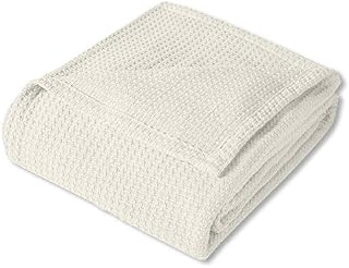 Sweet Home Collection 100% Fine Cotton Luxurious Basket Weave Blanket, Ivory