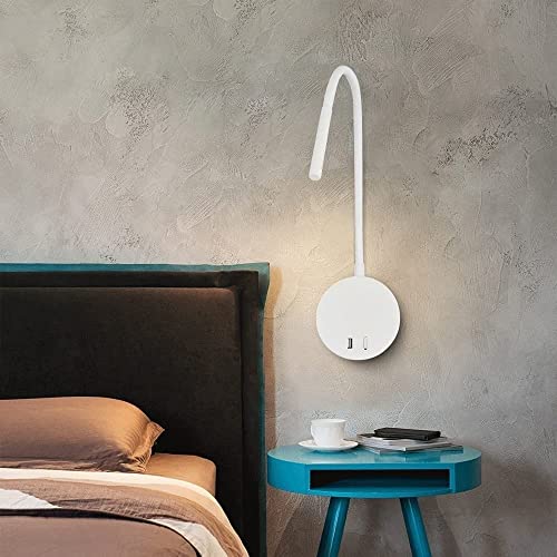 Lámpara de lectura de pared con cuello de cisne para evitar fatiga visual con USB 4