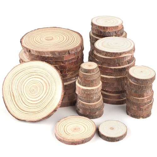 60 Stück Holzscheiben Holz, 1-3cm/4-5cm/7-8cm Durchmesser Ohne Loch,...