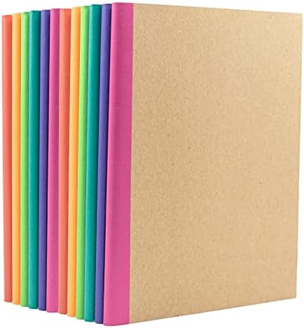PAPERAGE 12-Pack Composition Notebook Journals, 120 Pages, Kraft Cover with Rainbow Spines, College Ruled Lined Paper, Small Size (8 in x 5.75 in) – For School, Office, or At-Home Use