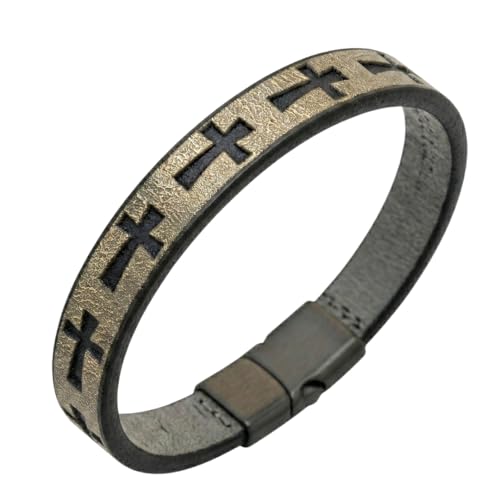 Image of THE MEN THING Leather Bracelet for Men - American Style Genuine Leather Multi-Layer Braided Bracelet with 100% Stainless Steel Magnetic Buckle for Men & Boys (8 inch)