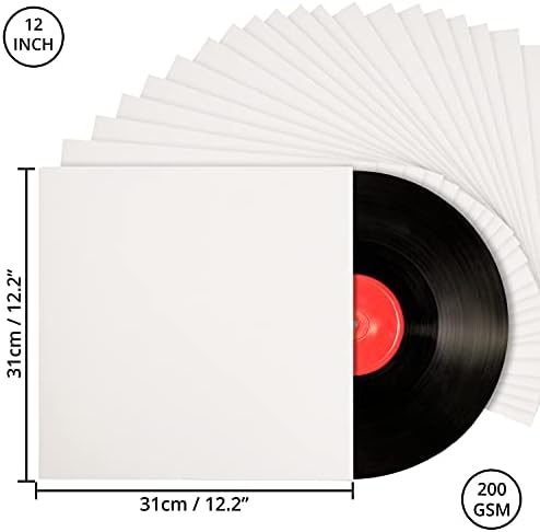 BELLE VOUS 12-Inch White Vinyl Record LP Outer Sleeves (25 Pack) - L31 x W31cm / 12.2 x 12.2 Inches - No Centre Hole, Acid-Free Protection Jackets - Blank Unfinished Album Covers
