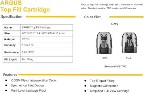 Voopoo Argus Pod Cartridge für E-Zigarette, 3 ml, 0,4 Ohm, 3er Pack