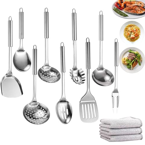 Titanium Spatula Upgrade Kitchen Utensils Set Cookware Kitchen Essentials Cooking Utensils Accessories Spatula Skimmer Dipper Turner Titanium Cutlery Set (9PCS)