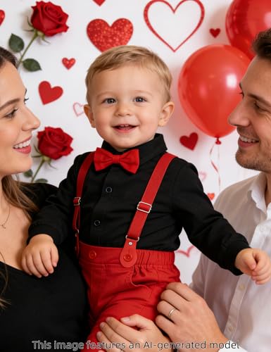 Image of A&J DESIGN Baby Boys Suits Infant Gentleman Formal Wedding Suspenders Outfit with Bowtie