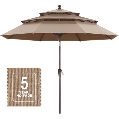 Image of MASTERCANOPY 9ft 3-Tier Olefin Patio Umbrella, Khaki