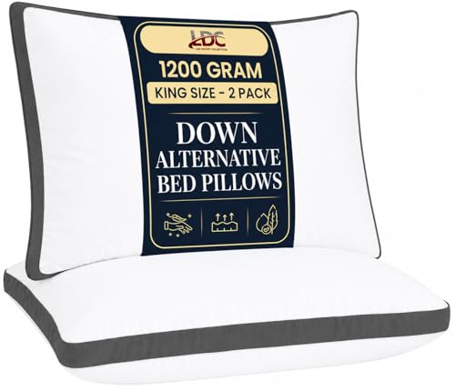 King Size Pillows Set of 2 for Sleeping - LUX Décor Gusseted Bed Pillows, Down Alternative Hotel Quality, Cooling Breathable Microfiber Cover, Hypoallergenic, Machine Washable - Grey, 36x18