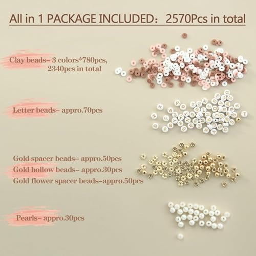 Image of Hudux Clay Beads for Bracelet Making Kit, Heishi Bead for Jewelry Making, Friendship Bracelet Kit, Spacer Beads for Adult Necklace Earring DIY (Brown)