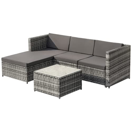 LTGB Garden Corner Sofa rattan Furniture Patio Set Garden Entertaining Rattan Furniture Lounge Set, 3-Seater Sofa, Stool, Coffee Table, Grey【UK Fast Shippment】 3 LTGB Garden Corner Sofa rattan Furniture Patio Set Garden Entertaining Rattan Furniture Lounge Set, 3-Seater Sofa, Stool, Coffee Table, Grey【UK Fast Shippment】 - Image 3