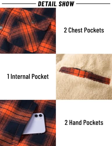 Image of MAGNIVIT Men's Flannel Jacket Plaid Fleece Button Hoodie Jackets Shirt | pure cutton,5 pocket,adjustable drawstring hood,casual,work,outdoor