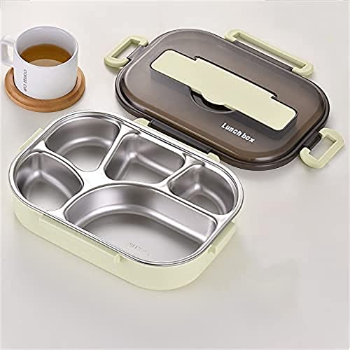 保温弁当箱 高顔値 ステンレス携帯弁当箱 保温 お弁当 大容量 断熱材 軽量 便利 漏れ防止 お箸とスプーン付き 男子 女子 子供 ランチ お弁当箱 カトラリー付きコンパートメント付き (グリーン,1300ML、5グリッド)