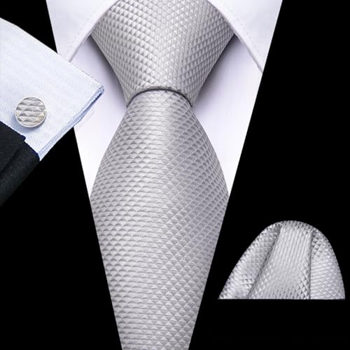 Image of Barry.Wang Classic Mens Ties Silk Necktie Pocket Square Cufflinks Set Woven Designer Wedding Business