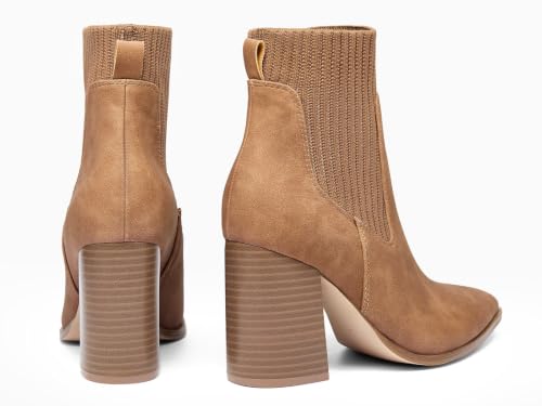 Image of Coutgo Women Ankle Boots Sock Booties Pointed Toe Chunky Stacked High Heel Knit Chelsea Winter Dress Booties