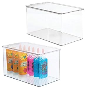 mDesign Set da 2 box portaoggetti per utensili – Organizer cucito con coperchio ideale per gomitoli, aghi, forbici, uncinetti – Contenitore in plastica capiente e versatile – trasparente