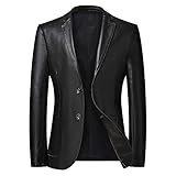 Yokbeer Herren Anzugjacken Sakkos PU Leder Blazer Slim Fit Hochzeit Freizeit Business, Stil in Übergröße (Color : Black, Size : XXXXXXXX-Large)