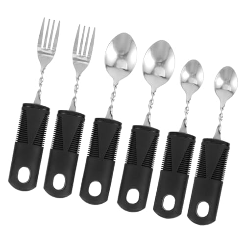Baluue 2 juegos Cubiertos Adaptados con Mango Antideslizante y Peso Equilibrado Tenedor y Cuchara de Acero Inoxidable con Mango Ergonómico Moldeable Utensilios Portátiles para Mayores y