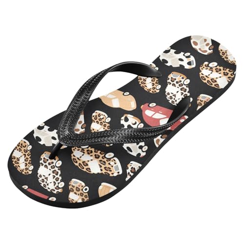 ALAZA Leopard Print Cars Flip Flops for Women Fashion Beach Slippers Comfort Mens Flip Flops Non-Slip Rubber Shower Slippers Sandal for Hotel Travel Sport,XS2