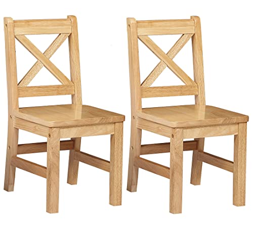 eHemco Solid Hard Wood X Back Kids Chair, Natural, Set of 2