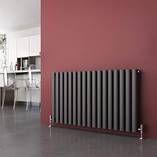 ELEGANT Anthracite Radiators Horizontal Double Heater 600 x 1003 mm Column Oval Panel Central Heating Designer Bathroom Radiator
