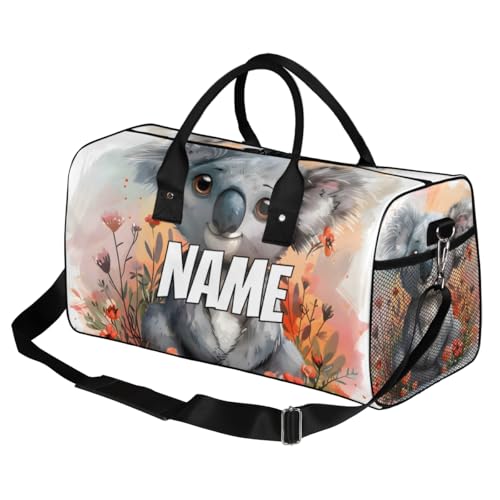 Personalized Cute Koala Travel Duffel Bag with Name, Custom Gym Sport Bag Cartoon Animal Carry On Weekend Overnight Duffel Bag for Men Women2