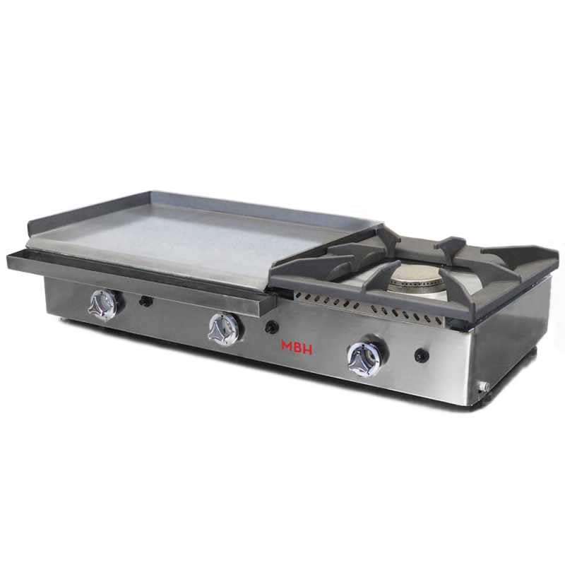 MBH - Plancha a gas industrial 600x400 mm con fogón para hostelería. Fry Top de acero laminado para cocina profesional de bar y restaurante.