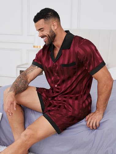 DEARCASE Mens Pajamas Set Satin Silk Pajama For Men Sleepwear Shorts Sexy Nightwear Button Down 2 Piece4