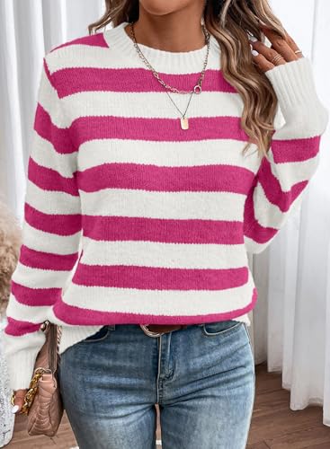 Image of Dokotoo Sweaters for Women 2026 Crewneck Striped Cute Color Block Fall Winter Knitted Pullover Tops