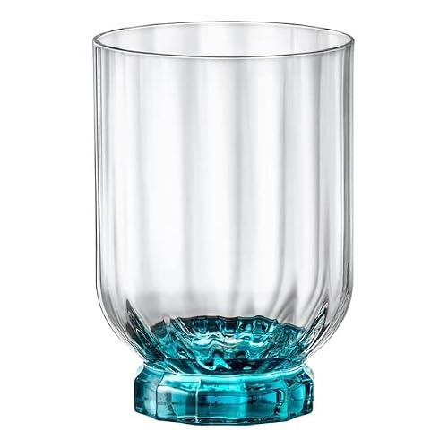 Bormioli Rocco Florian Set Of 4 Double Old Fashioned Whisky Glasses, 12.75 Oz. Lucent Blue Base, Italian Made Colored Glassware, Dishwasher Safe. #TOP5
