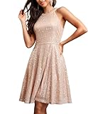 DRESSTELLS Damen Ärmellos Paillettenkleider Knielang Ballkleid Brautjungfernkleider Hochzeitskleider für gäste Knielang Brautkleid Champagne L