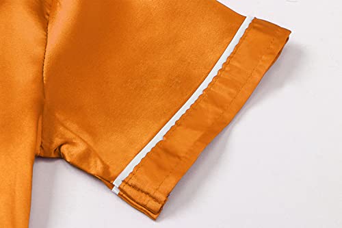 Umeyda Womens Girls Silk Satin Pajamas Set Long Sleeves Matching Pants Classic Sleepwear Loungewear, Orange, 13-14 Years #TOP4