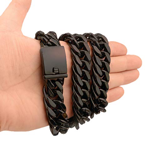 Chunky Mens Black Necklace Stainless Steel Curb Cuban Link Miami Chain Heavy Black Mens Choker4